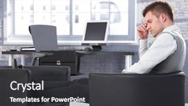  Presentation with blue eyes technology close up - Audience pleasing slide deck consisting of businessman sitting eyes closed legs backdrop and a  colored foreground