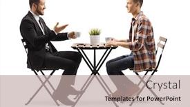  Presentation with cafe - Presentation theme consisting of businessman-sitting-in-a-cafe background and a mint green colored foreground