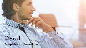  Presentation with lobby - Cool new PPT layouts with businessman sitting in a chair backdrop and a  colored foreground