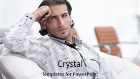  Presentation with getting students to lobby - Presentation theme consisting of businessman sitting in a chair background and a  colored foreground