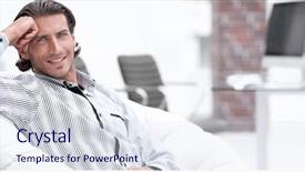  Presentation with getting students to lobby - Colorful presentation design enhanced with businessman sitting in a chair backdrop and a sky blue colored foreground