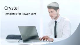  Presentation with office ergonomics - Cool new slides with businessman sitting in a spacious backdrop and a cool aqua colored foreground