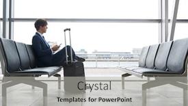  Presentation with airport lounge - Slide deck with businessman-sitting-in-airport-departure background and a light gray colored foreground