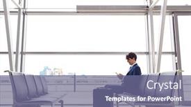  Presentation with airport lounge - Amazing PPT theme having businessman-sitting-in-airport-departure backdrop and a ocean colored foreground
