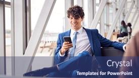  Presentation with airport lounge - Presentation theme having businessman-sitting-in-airport-departure background and a ocean colored foreground
