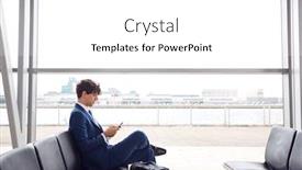  Presentation with airport lounge - Colorful PPT layouts enhanced with businessman-sitting-in-airport-departure backdrop and a white colored foreground