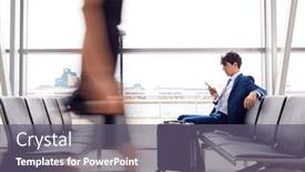  Presentation with airport lounge - Cool new slides with businessman-sitting-in-busy-airport backdrop and a gray colored foreground