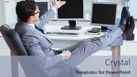  Presentation with tv screens noise on old - Cool new slides with businessman-sitting-in-front backdrop and a light blue colored foreground