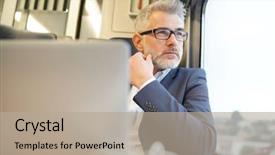  Presentation with sydney train - Presentation consisting of businessman sitting in train looking background and a mint green colored foreground