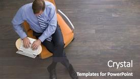  Presentation with laptop - Presentation design featuring businessman sitting indoors with laptop background and a gray colored foreground