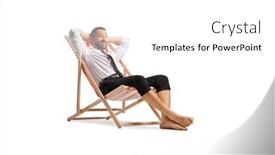  Presentation with relaxing - Presentation theme featuring businessman-sitting-on-a-beach and a  colored foreground
