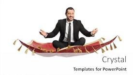  Presentation with carpet - PPT layouts featuring businessman-sitting-on-a-carpet background and a white colored foreground