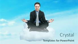  Presentation with cloud - Presentation design consisting of businessman-sitting-on-a-cloud background and a sky blue colored foreground
