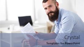  Presentation with computer room - Slide set with businessman sitting on a coach in his home living room working on his laptop computer background and a seafoam green colored foreground