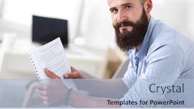  Presentation with computer room - Theme with businessman sitting on a coach in his home living room working on his laptop computer background and a light blue colored foreground