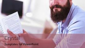  Presentation with computer room - PPT layouts enhanced with businessman-sitting-on-a-coach background and a coral colored foreground