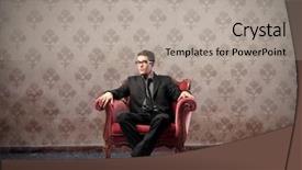  Presentation with pink color velvet textile - Audience pleasing slide deck consisting of businessman sitting on a velvet armchair backdrop and a light gray colored foreground