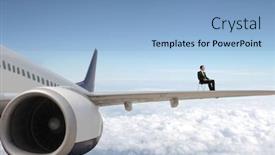  Presentation with airplane - Presentation theme enhanced with businessman-sitting-on-airplane-wings background and a light blue colored foreground