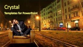  Presentation with city street - Presentation enhanced with businessman-sitting-on-armchair background and a wine colored foreground