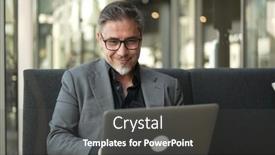  Presentation with business casual - Slides enhanced with businessman-sitting-on-couch-working background and a  colored foreground