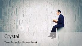  Presentation with check or tick mark - PPT theme having businessman sitting on exclamation mark background and a  colored foreground