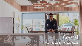  Presentation with workday - Theme having businessman-sitting-on-his-desk and a gray colored foreground