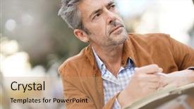  Presentation with agenda - Amazing slide set having businessman sitting on public bench working with agenda backdrop and a coral colored foreground