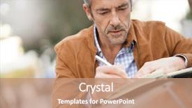  Presentation with agenda - PPT layouts having businessman sitting on public bench writing on agenda background and a coral colored foreground