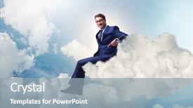  Presentation with cloud - PPT theme featuring businessman sitting on the cloud background and a light blue colored foreground