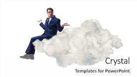  Presentation with telemedicine word cloud concept - Presentation design featuring businessman sitting on the cloud background and a white colored foreground