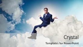  Presentation with telemedicine word cloud concept - Cool new presentation theme with businessman sitting on the cloud backdrop and a  colored foreground
