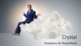  Presentation with telemedicine word cloud concept - Colorful PPT theme enhanced with businessman sitting on the cloud backdrop and a light gray colored foreground