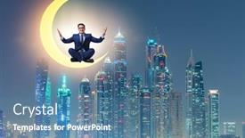  Presentation with moon - Cool new theme with businessman sitting on the crescent moon backdrop and a teal colored foreground