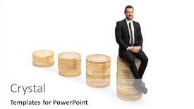  Presentation with pile - Theme consisting of businessman-sitting-on-the-highest background and a white colored foreground