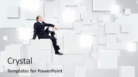  Presentation with 3d cube - Beautiful theme featuring businessman sitting on white cube backdrop and a white colored foreground