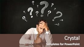  Presentation with depressed - Beautiful PPT layouts featuring businessman sitting under question mark backdrop and a tawny brown colored foreground