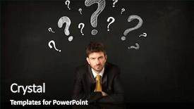  Presentation with question marks - Presentation design consisting of businessman sitting under question marks background and a black colored foreground