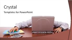  Presentation with sleeping mouse - PPT layouts featuring businessman sleeping behind his laptop background and a white colored foreground