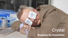  Presentation with sticky notes - PPT theme with businessman sleeping with sticky notes background and a  colored foreground