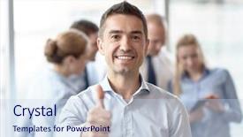  Presentation with meeting - PPT theme having businessman smile - group of smiling businesspeople meeting background and a  colored foreground