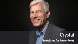  Presentation with gold man smile - PPT theme with businessman smile - portrait of smiling mature man background and a dark gray colored foreground