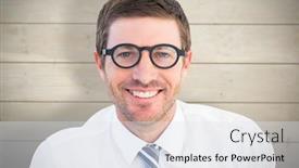  Presentation with bleached - PPT layouts consisting of businessman smiling at the camera against bleached wooden planks background background and a sky blue colored foreground