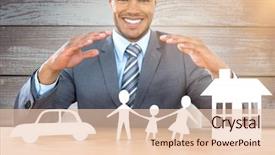  Presentation with car - Slide set with businessman smiling behind car family background and a  colored foreground