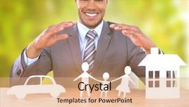  Presentation with family medical leave act - Slide deck with businessman smiling behind car family background and a coral colored foreground