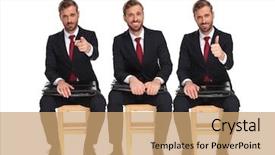  Presentation with making a difference - Beautiful PPT theme featuring businessman smiling pointing and making backdrop and a coral colored foreground