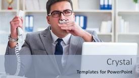  Presentation with employee anniversary work office - Theme featuring businessman-smoking-in-office background and a light blue colored foreground