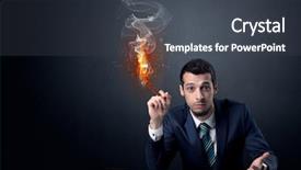  Presentation with strength effect - PPT theme consisting of businessman smoking with inferno effect background and a dark gray colored foreground