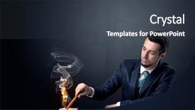  Presentation with effect - Beautiful PPT layouts featuring businessman smoking with inferno effect backdrop and a  colored foreground