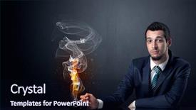  Presentation with effect - Colorful presentation design enhanced with businessman smoking with inferno effect backdrop and a  colored foreground