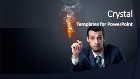  Presentation with effect - Cool new presentation theme with businessman smoking with inferno effect backdrop and a dark gray colored foreground